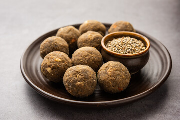 Bajra Atta Ladoo or kuler laddoo - Millet Flour Laddu, a popular winter sweet snack food from India