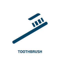 toothbrush icon from beauty collection. Filled toothbrush, hygiene, equipment glyph icons isolated on white background. Black vector toothbrush sign, symbol for web design and mobile apps