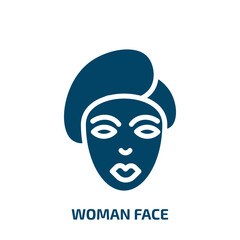woman face icon from beauty collection. Filled woman face, woman, face glyph icons isolated on white background. Black vector woman face sign, symbol for web design and mobile apps