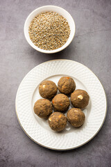 Bajra Atta Ladoo or kuler laddoo - Millet Flour Laddu, a popular winter sweet snack food from India