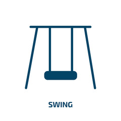 swing icon from arcade collection. Filled swing, happy, summer glyph icons isolated on white background. Black vector swing sign, symbol for web design and mobile apps