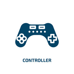 controller icon from arcade collection. Filled controller, computer, technology glyph icons isolated on white background. Black vector controller sign, symbol for web design and mobile apps