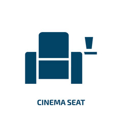 cinema seat icon from arcade collection. Filled cinema seat, movie, cinema glyph icons isolated on white background. Black vector cinema seat sign, symbol for web design and mobile apps