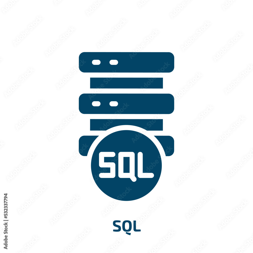 Poster sql icon from internet security collection. filled sql, internet, computer glyph icons isolated on w