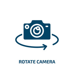 rotate camera icon from internet security collection. Filled rotate camera, rotate, arrow glyph icons isolated on white background. Black vector rotate camera sign, symbol for web design and mobile