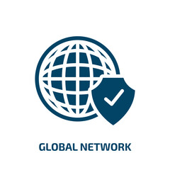 global network icon from internet security collection. Filled global network, data, global glyph icons isolated on white background. Black vector global network sign, symbol for web design and mobile