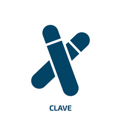 clave icon from music and media collection. Filled clave, sound, instrument glyph icons isolated on white background. Black vector clave sign, symbol for web design and mobile apps