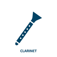clarinet icon from music and media collection. Filled clarinet, sound, classical glyph icons isolated on white background. Black vector clarinet sign, symbol for web design and mobile apps