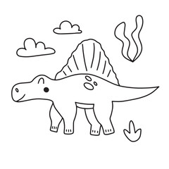 Cute dinosaur in doodle style. Vector illustration on a white background for nursery decoration and textiles.