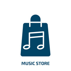 music store icon from music and media collection. Filled music store, music, store glyph icons isolated on white background. Black vector music store sign, symbol for web design and mobile apps