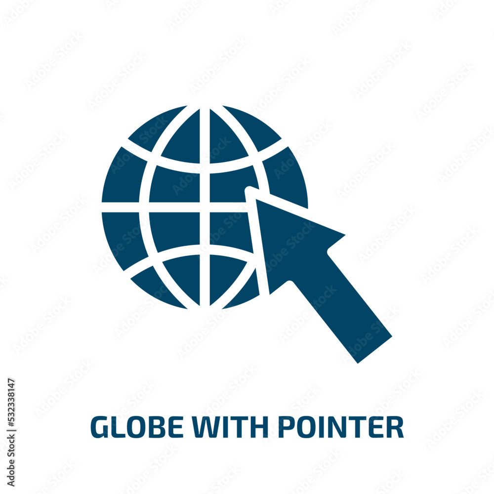 Poster globe with pointer icon from music and media collection. filled globe with pointer, pointer, globe g