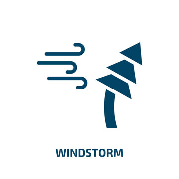 windstorm icon from nature collection. Filled windstorm, hurricane, weather glyph icons isolated on white background. Black vector windstorm sign, symbol for web design and mobile apps