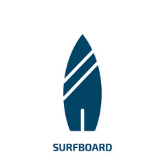 surfboard icon from nautical collection. Filled surfboard, surfing, vacation glyph icons isolated on white background. Black vector surfboard sign, symbol for web design and mobile apps