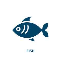 fish icon from nautical collection. Filled fish, food, meat glyph icons isolated on white background. Black vector fish sign, symbol for web design and mobile apps