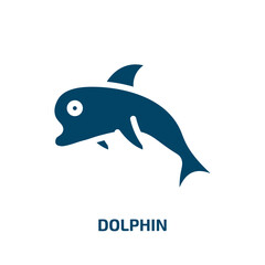 dolphin icon from nautical collection. Filled dolphin, fish, shark glyph icons isolated on white background. Black vector dolphin sign, symbol for web design and mobile apps