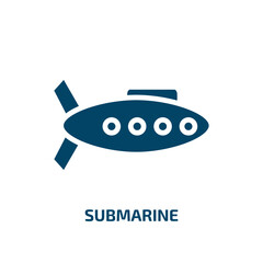submarine icon from nautical collection. Filled submarine, ship, transportation glyph icons isolated on white background. Black vector submarine sign, symbol for web design and mobile apps