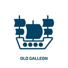 old galleon icon from nautical collection. Filled old galleon, pirate, ship glyph icons isolated on white background. Black vector old galleon sign, symbol for web design and mobile apps