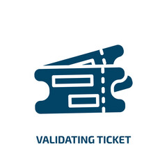 validating ticket icon from people collection. Filled validating ticket, ticket, validate glyph icons isolated on white background. Black vector validating ticket sign, symbol for web design and
