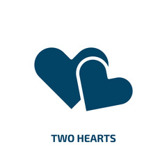two hearts icon from people collection. Filled two hearts, heart, love glyph icons isolated on white background. Black vector two hearts sign, symbol for web design and mobile apps