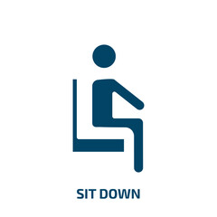 sit down icon from people collection. Filled sit down, people, man glyph icons isolated on white background. Black vector sit down sign, symbol for web design and mobile apps