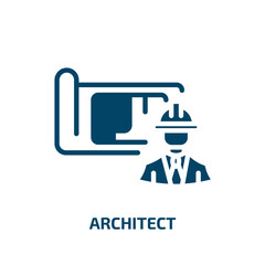 architect icon from people collection. Filled architect, house, construction glyph icons isolated on white background. Black vector architect sign, symbol for web design and mobile apps