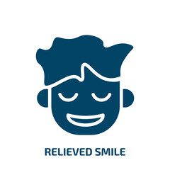 relieved smile icon from people collection. Filled relieved smile, smile, character glyph icons isolated on white background. Black vector relieved smile sign, symbol for web design and mobile apps