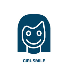 girl smile icon from people collection. Filled girl smile, smile, girl glyph icons isolated on white background. Black vector girl smile sign, symbol for web design and mobile apps