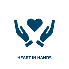 heart in hands icon from people collection. Filled heart in hands, love, hand glyph icons isolated on white background. Black vector heart in hands sign, symbol for web design and mobile apps