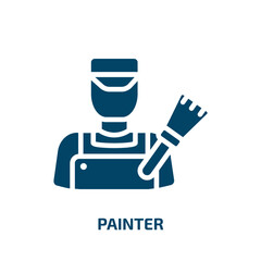 painter icon from professions collection. Filled painter, paint, brush glyph icons isolated on white background. Black vector painter sign, symbol for web design and mobile apps