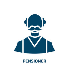 pensioner icon from professions collection. Filled pensioner, human, people glyph icons isolated on white background. Black vector pensioner sign, symbol for web design and mobile apps