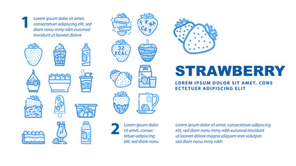 strawberry fruit fresh red berry landing web page header vector. food white, half cut, leaf green, sweet juicy slice, ripe dessert, organic summer strawberry fruit fresh red berry Illustration