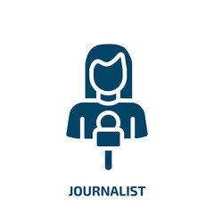 journalist icon from professions collection. Filled journalist, technology, studio glyph icons isolated on white background. Black vector journalist sign, symbol for web design and mobile apps
