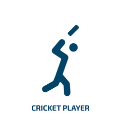 cricket player icon from professions collection. Filled cricket player, game, match glyph icons isolated on white background. Black vector cricket player sign, symbol for web design and mobile apps