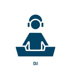 dj icon from professions collection. Filled dj, music, sound glyph icons isolated on white background. Black vector dj sign, symbol for web design and mobile apps