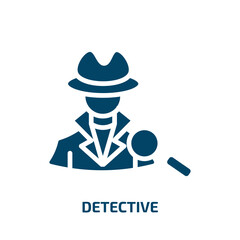 detective icon from professions collection. Filled detective, surveillance, technology glyph icons isolated on white background. Black vector detective sign, symbol for web design and mobile apps