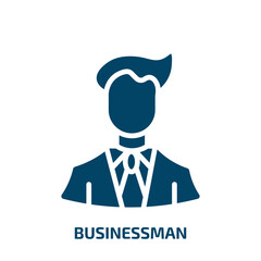 businessman icon from professions collection. Filled businessman, people, company glyph icons isolated on white background. Black vector businessman sign, symbol for web design and mobile apps