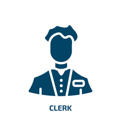clerk icon from professions collection. Filled clerk, employee, business glyph icons isolated on white background. Black vector clerk sign, symbol for web design and mobile apps