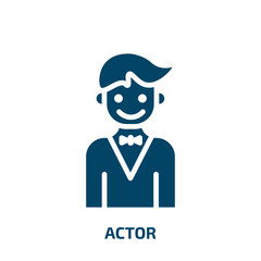 actor icon from professions collection. Filled actor, theater, humor glyph icons isolated on white background. Black vector actor sign, symbol for web design and mobile apps