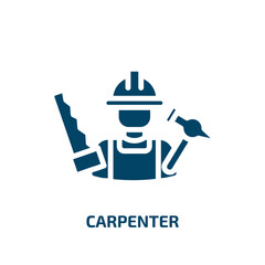 carpenter icon from professions collection. Filled carpenter, vector, construction glyph icons isolated on white background. Black vector carpenter sign, symbol for web design and mobile apps