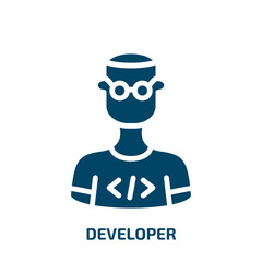 developer icon from programming collection. Filled developer, business, project glyph icons isolated on white background. Black vector developer sign, symbol for web design and mobile apps