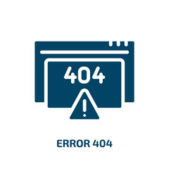 error 404 icon from programming collection. Filled error 404, 404, warning glyph icons isolated on white background. Black vector error 404 sign, symbol for web design and mobile apps