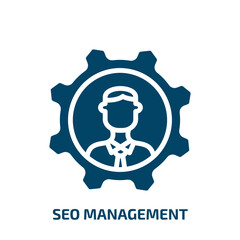 seo management icon from programming collection. Filled seo management, analysis, business glyph icons isolated on white background. Black vector seo management sign, symbol for web design and mobile