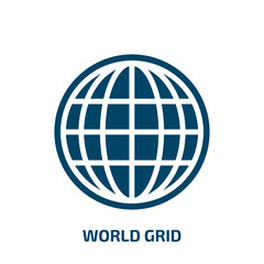world grid icon from signs collection. Filled world grid, world, communication glyph icons isolated on white background. Black vector world grid sign, symbol for web design and mobile apps