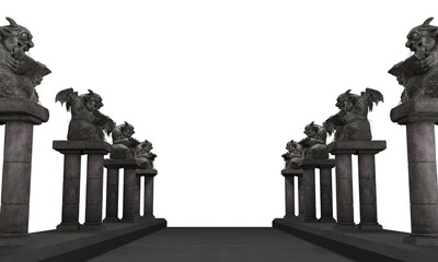 Devil statues demon statues beside of walkway halloween decorative statues