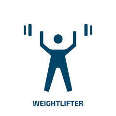 Fototapeta premium weightlifter icon from sport collection. Filled weightlifter, fitness, exercise glyph icons isolated on white background. Black vector weightlifter sign, symbol for web design and mobile apps