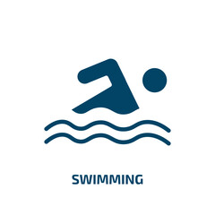 swimming icon from sport collection. Filled swimming, equipment, activity glyph icons isolated on white background. Black vector swimming sign, symbol for web design and mobile apps