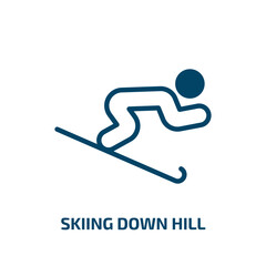 skiing down hill icon from sports collection. Filled skiing down hill, down, ski glyph icons isolated on white background. Black vector skiing down hill sign, symbol for web design and mobile apps