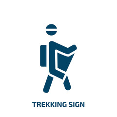 trekking sign icon from sports collection. Filled trekking sign, trekking, activity glyph icons isolated on white background. Black vector trekking sign sign, symbol for web design and mobile apps
