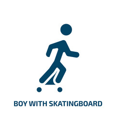 Fototapeta na wymiar boy with skatingboard icon from sports collection. Filled boy with skatingboard, sports, jump glyph icons isolated on white background. Black vector boy with skatingboard sign, symbol for web design