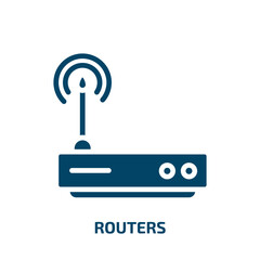 routers icon from technology collection. Filled routers, router, pc glyph icons isolated on white background. Black vector routers sign, symbol for web design and mobile apps